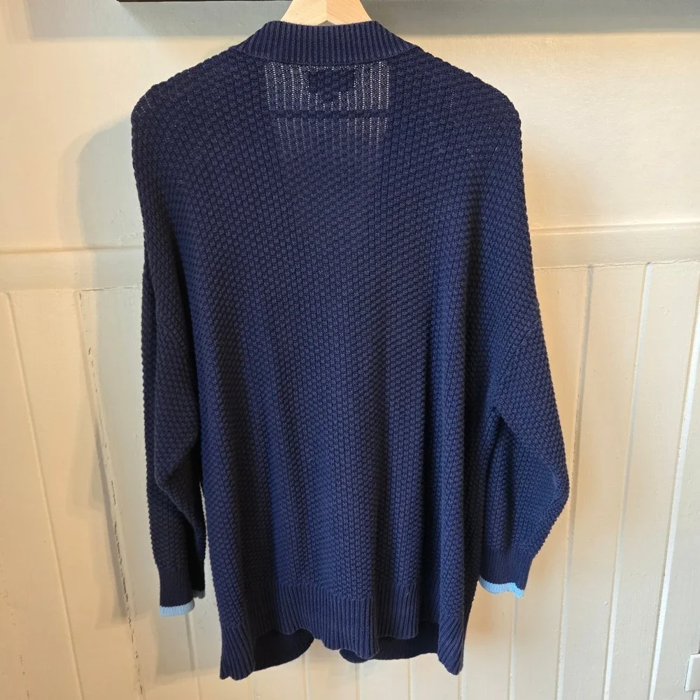 Aerie Sweater Womens Large Navy Collegiate Oversized Cardigan Varsity Letterman - Picture 4 of 12